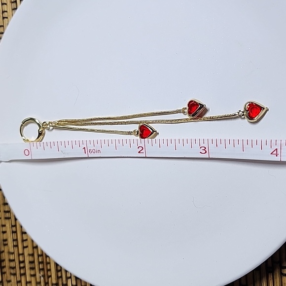 Gold Filled Red Crystal Heart Dangle Earrings - Picture 9 of 9
